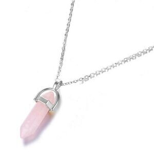 Hexagonal Pendant Fashion Stone Pink Crystal Rose Quartz Costume Jewelry